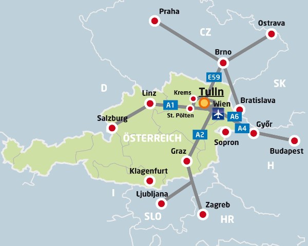 Road map for navigating to Tulln